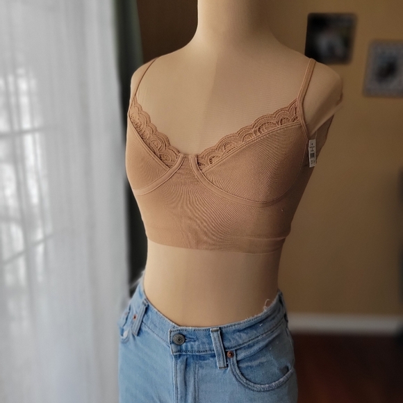 Aerie For Good Seamless Lace Trim Bralette - Tan Size XS NWT - Picture 2 of 9